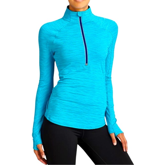 Athleta Tops - Athleta Fast Track Half Zip Sweater Aqua Blue Women’s Size Small